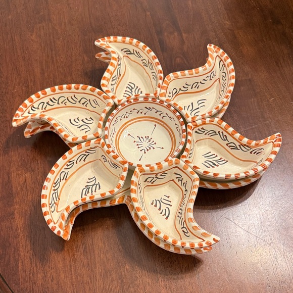 Kamsah Orange Beige Large Star Dipper Plate & Serving Set